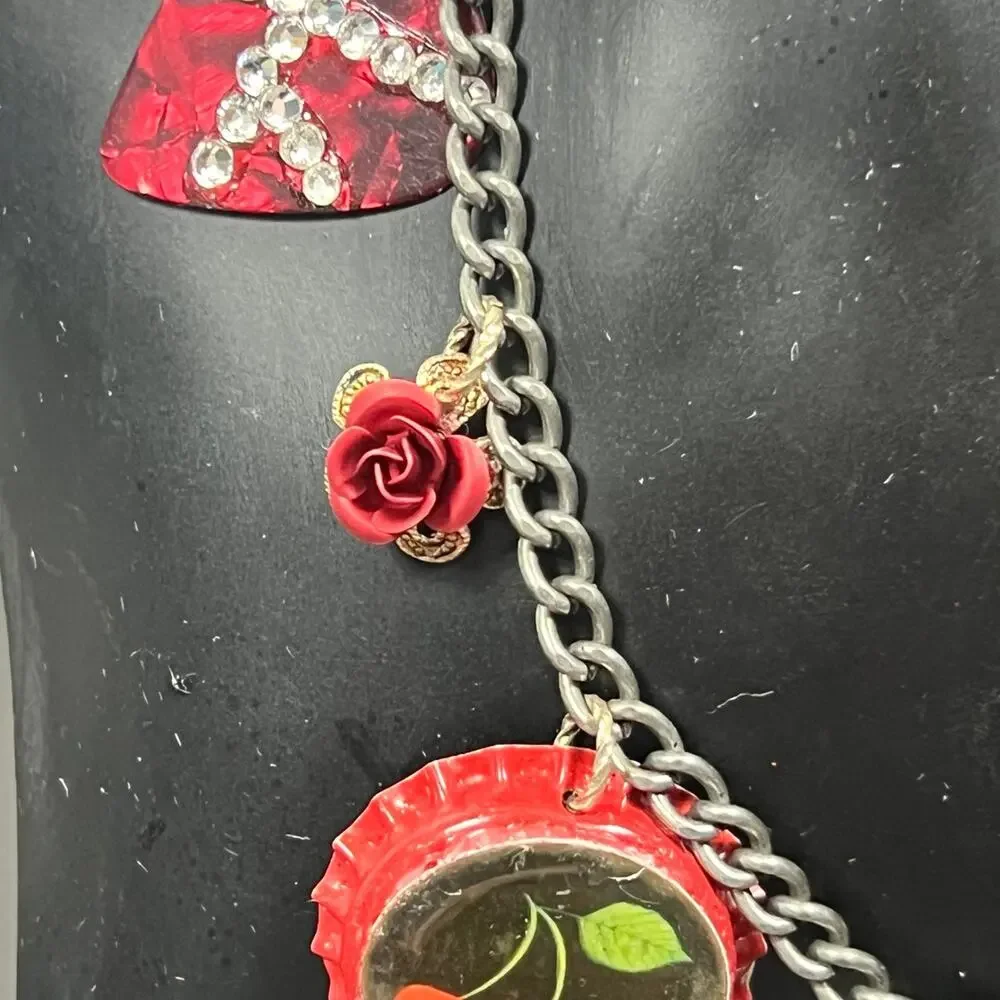 Handmade Charm Necklace Anchor Heart Bottle Cap Guitar Pick 8 Ball One of a Kind